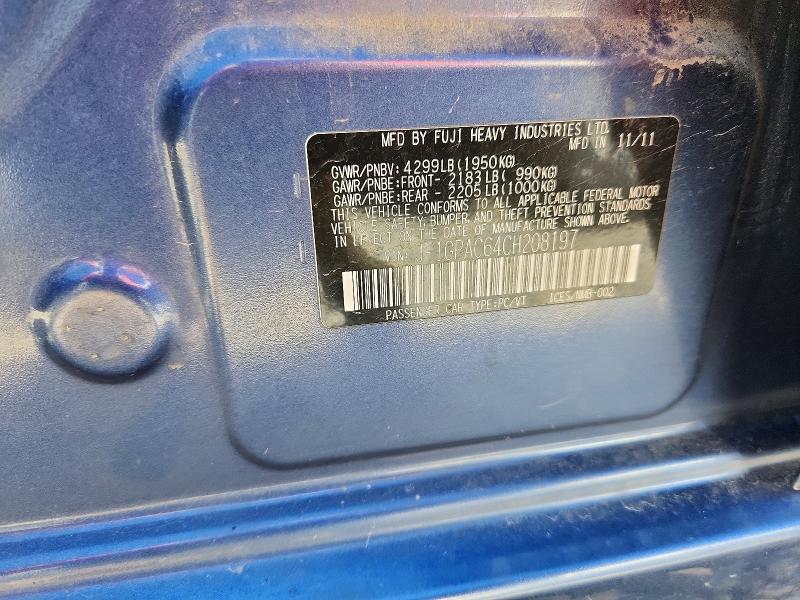 Aukcja sprzedaży 2012 Subaru Impreza, vin: JF1GPAC64CH208197, numer aukcji: 49896976