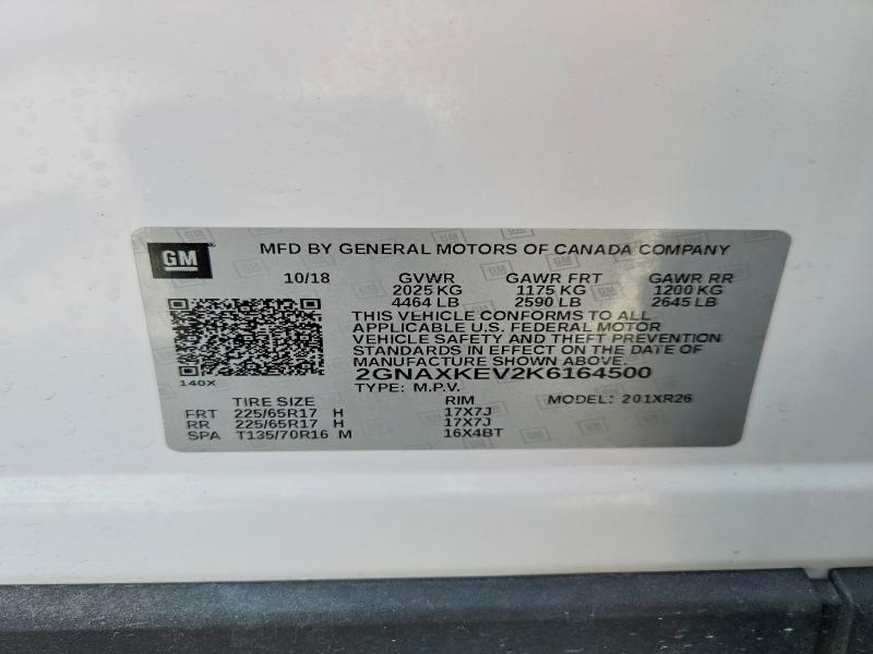 Продаж на аукціоні авто 2019 Chevrolet Equinox, vin: 2GNAXKEV2K6164500, номер лоту: 50831806
