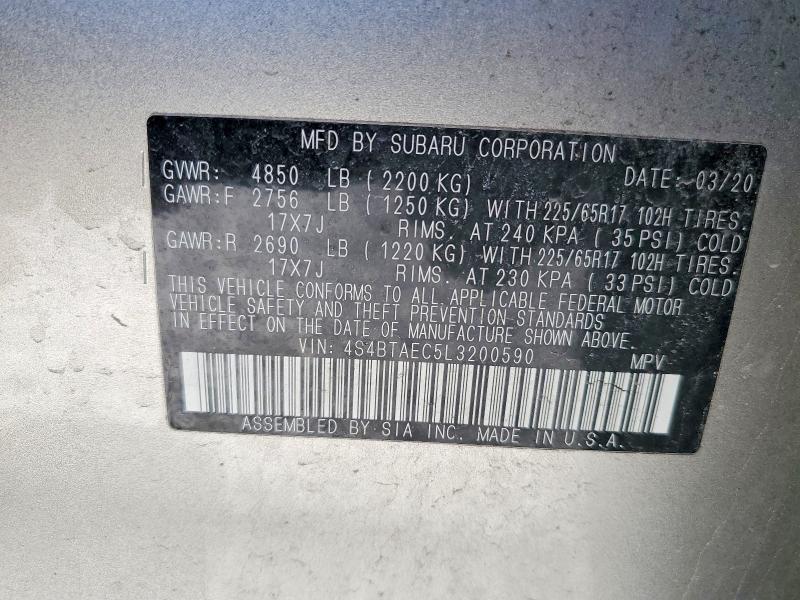 Aukcja sprzedaży 2020 Subaru Outback, vin: 4S4BTAEC5L3200590, numer aukcji: 48746216