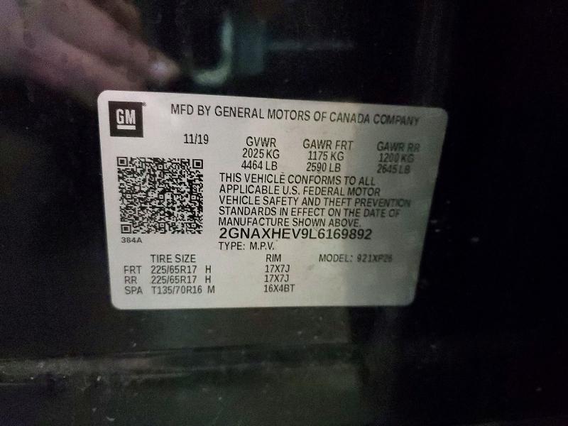 Продаж на аукціоні авто 2020 Chevrolet Equinox, vin: 2GNAXHEV9L6169892, номер лоту: 47986206