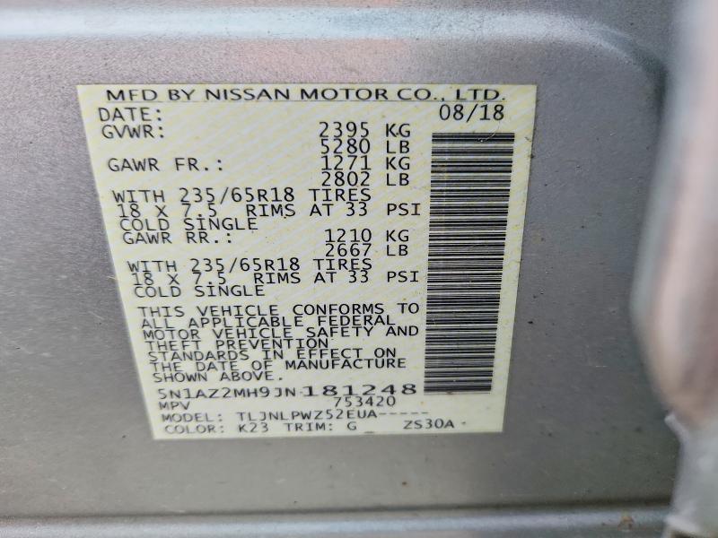 Продаж на аукціоні авто 2018 Nissan Murano, vin: 5N1AZ2MH9JN181248, номер лоту: 50996856