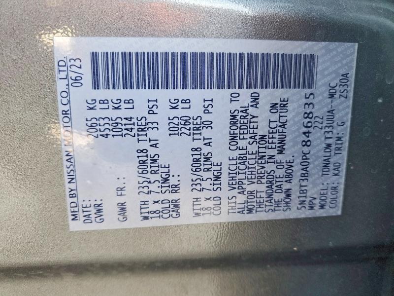 51687766 :رقم المزاد ، 5N1BT3BA0PC846835 vin ، 2023 Nissan Rogue مزاد بيع