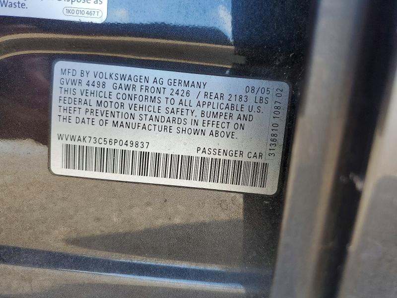 Aukcja sprzedaży 2006 Volkswagen Passat, vin: WVWAK73C56P049837, numer aukcji: 49440196