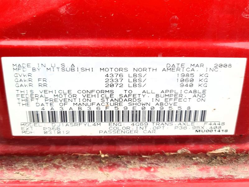 41669036 :رقم المزاد ، 4A3AB36F59E009558 vin ، 2009 Mitsubishi Galant مزاد بيع