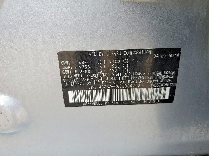 2020 Subaru Legacy მანქანა იყიდება აუქციონზე, vin: 4S3BWAC63L3007220, აუქციონის ნომერი: 51505056