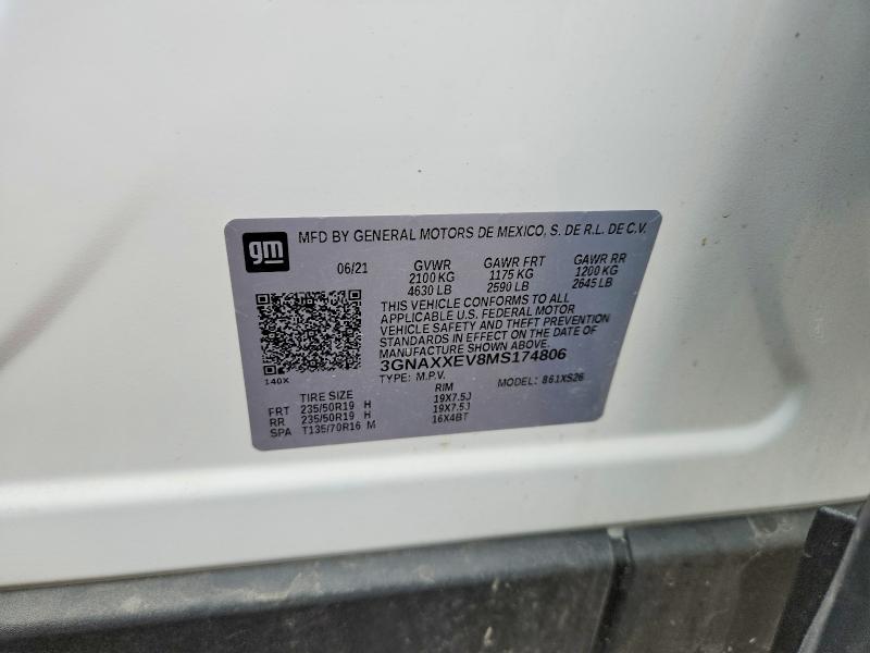 Aukcja sprzedaży 2021 Chevrolet Equinox, vin: 3GNAXXEV8MS174806, numer aukcji: 51551446