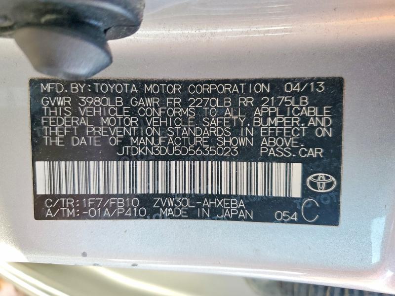 Aukcja sprzedaży 2013 Toyota Prius, vin: JTDKN3DU5D5635023, numer aukcji: 48541246