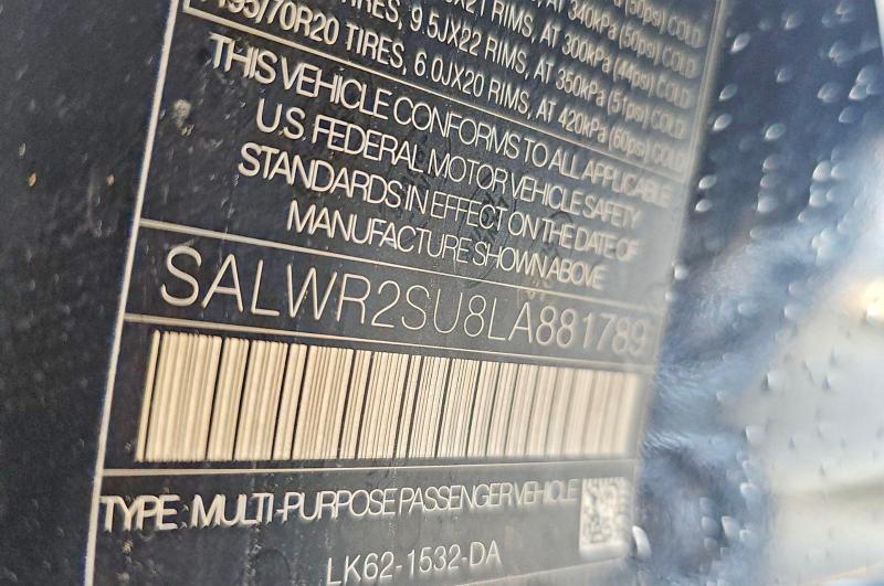 Aukcja sprzedaży 2020 Land Rover Range Rover Sport, vin: SALWR2SU8LA881789, numer aukcji: 50958616