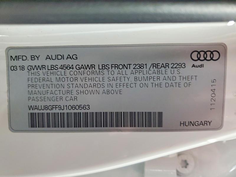 Aukcja sprzedaży 2018 Audi A3, vin: WAUJ8GFF9J1060563, numer aukcji: 48284836