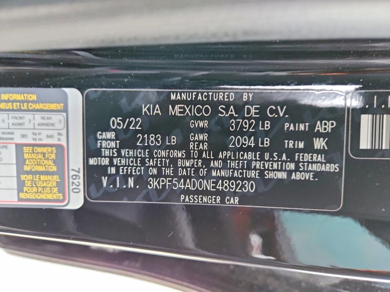2022 Kia Forte მანქანა იყიდება აუქციონზე, vin: 3KPF54AD0NE489230, აუქციონის ნომერი: 51618916