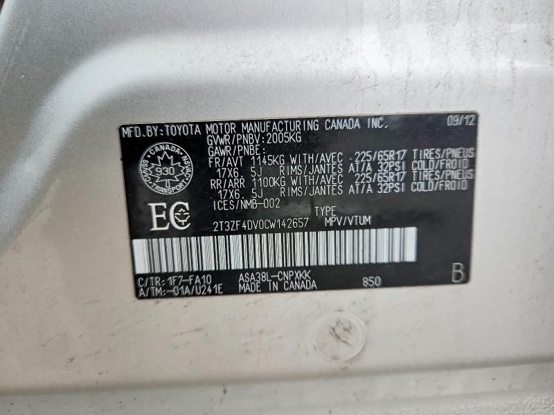 Auction sale of the 2012 Toyota Rav4, vin: 2T3ZF4DV0CW142657, lot number: 47501976