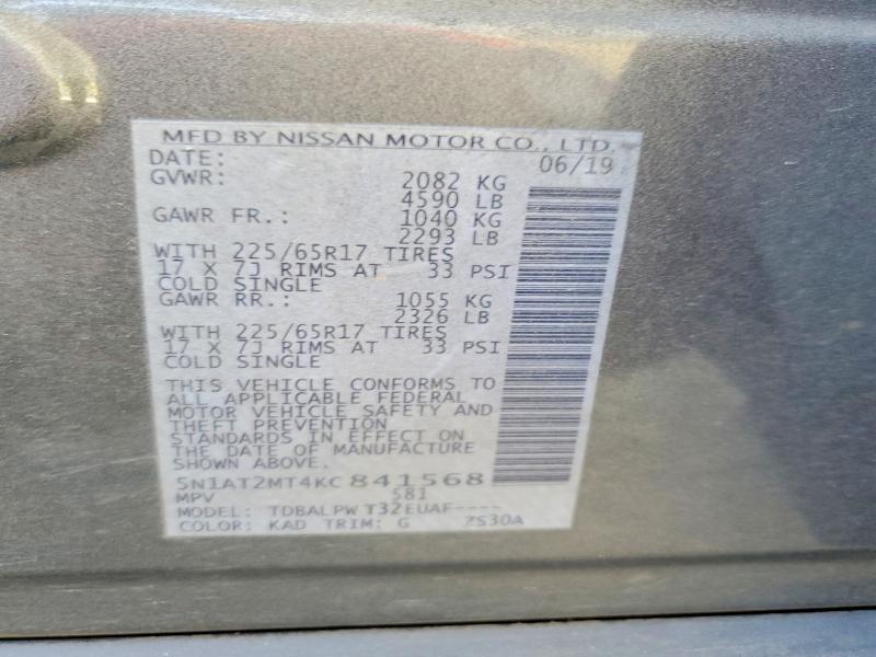 Aukcja sprzedaży 2019 Nissan Rogue, vin: 5N1AT2MT4KC841568, numer aukcji: 50619746