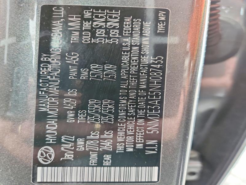 Продажа на аукционе авто 2022 Hyundai Tucson, vin: 5NMJE3AE5NH087435, номер лота: 51318876