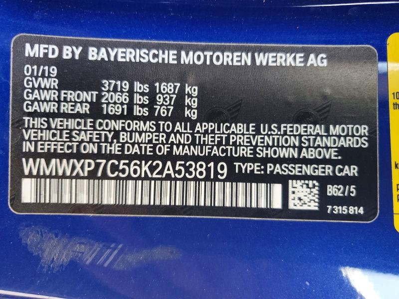 Aukcja sprzedaży 2019 Mini Cooper, vin: WMWXP7C56K2A53819, numer aukcji: 48875226