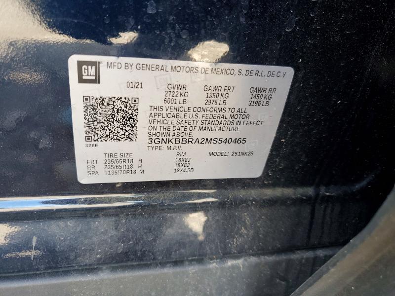 Aukcja sprzedaży 2021 Chevrolet Blazer, vin: 3GNKBBRA2MS540465, numer aukcji: 51502106
