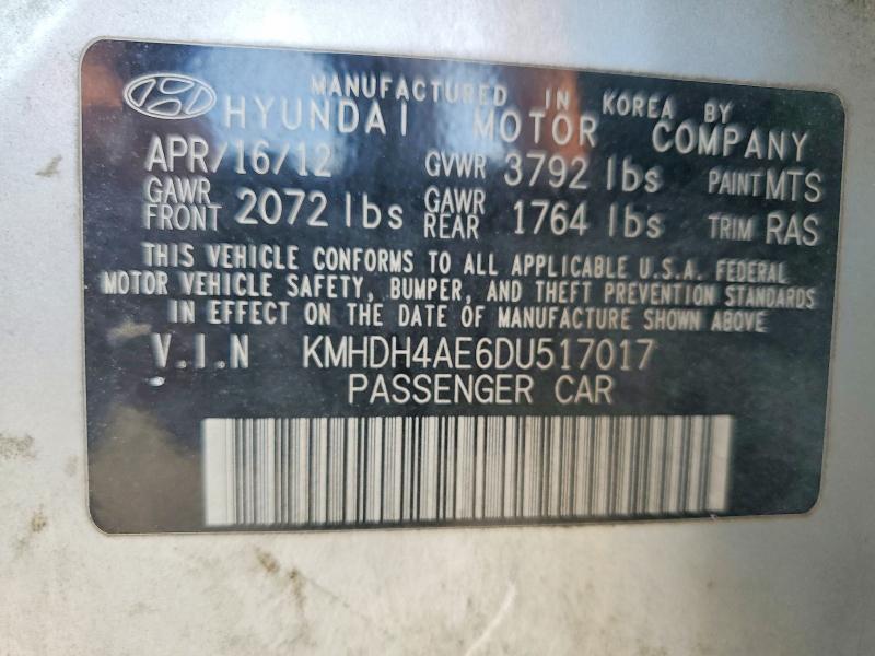 51481966 :رقم المزاد ، KMHDH4AE6DU517017 vin ، 2013 Hyundai Elantra مزاد بيع
