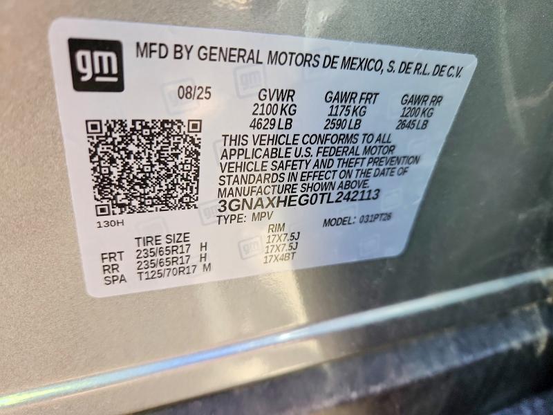 2026 Chevrolet Equinox მანქანა იყიდება აუქციონზე, vin: 3GNAXHEG0TL242113, აუქციონის ნომერი: 49085066