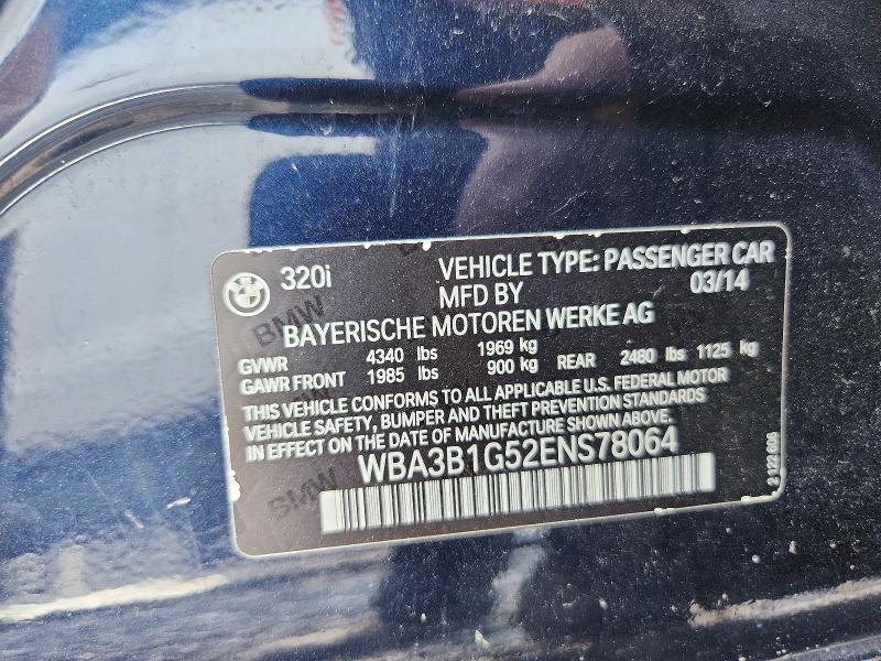 49881666 :رقم المزاد ، WBA3B1G52ENS78064 vin ، 2014 Bmw 320 مزاد بيع