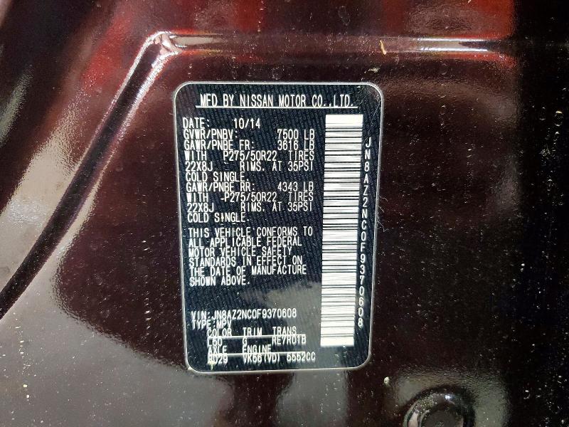 Aukcja sprzedaży 2015 Infiniti Qx80, vin: JN8AZ2NC0F9370608, numer aukcji: 51945076