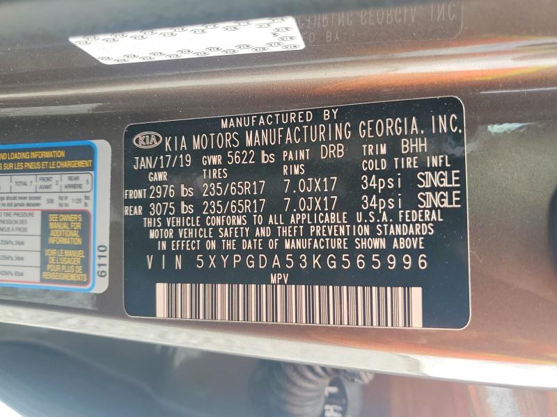 Продажа на аукционе авто 2019 Kia Sorento, vin: 5XYPGDA53KG565996, номер лота: 50631806