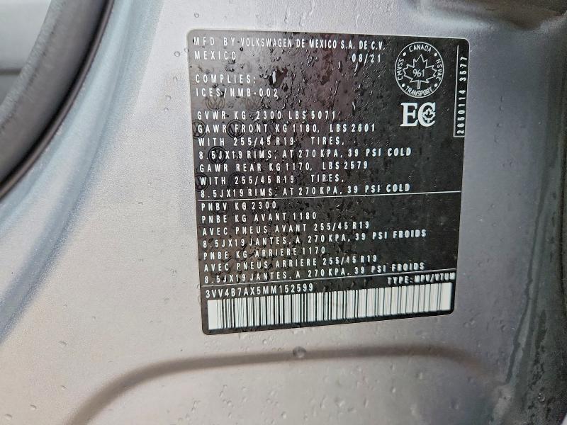 Продажа на аукционе авто 2021 Volkswagen Tiguan, vin: 3VV4B7AX5MM152599, номер лота: 49540936