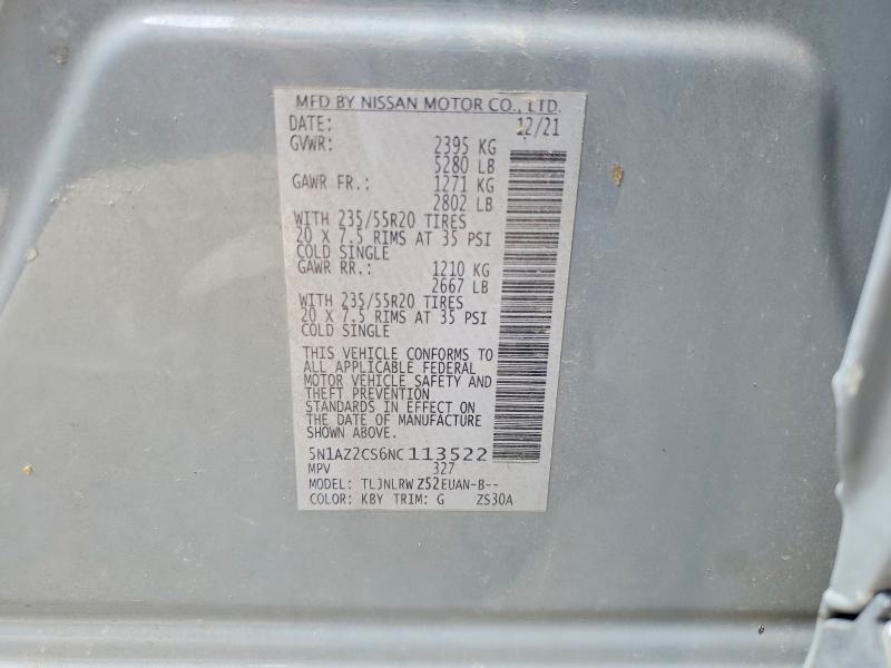 2022 Nissan Murano მანქანა იყიდება აუქციონზე, vin: 5N1AZ2CS6NC113522, აუქციონის ნომერი: 50238646