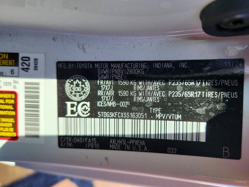 Aukcja sprzedaży 2025 Toyota Sienna, vin: 5TDGSKFCXSS163051, numer aukcji: 49251466