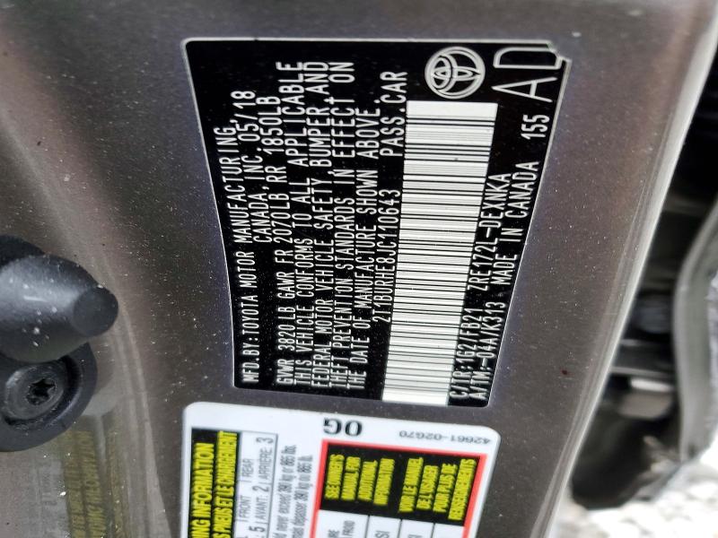 2018 Toyota Corolla მანქანა იყიდება აუქციონზე, vin: 2T1BURHE8JC110643, აუქციონის ნომერი: 48659756