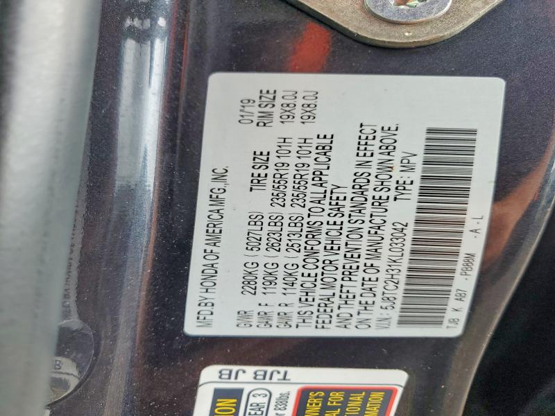 47555316 :رقم المزاد ، 5J8TC2H31KL033042 vin ، 2019 Acura Rdx مزاد بيع