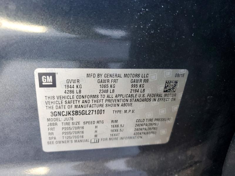 Aukcja sprzedaży 2016 Chevrolet Trax, vin: 3GNCJKSB5GL271001, numer aukcji: 50991016