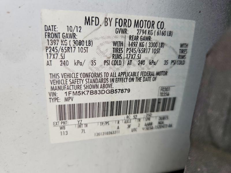 51856576 :رقم المزاد ، 1FM5K7B83DGB57879 vin ، 2013 Ford Explorer مزاد بيع