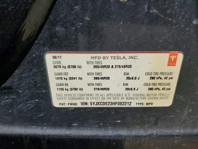 2017 Tesla Model X მანქანა იყიდება აუქციონზე, vin: 5YJXCDE23HF052212, აუქციონის ნომერი: 49836746