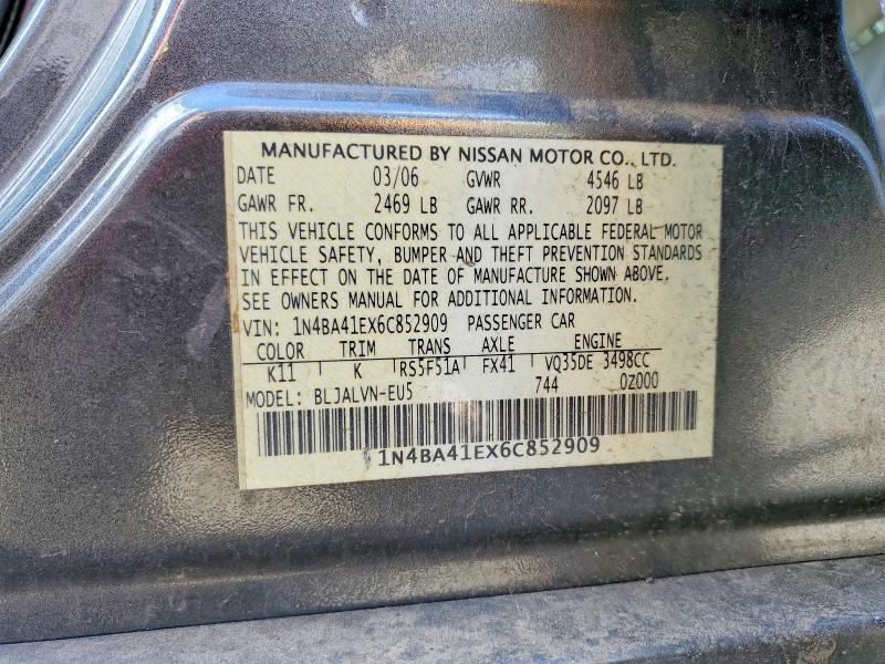 2006 Nissan Maxima მანქანა იყიდება აუქციონზე, vin: 1N4BA41EX6C852909, აუქციონის ნომერი: 51245306