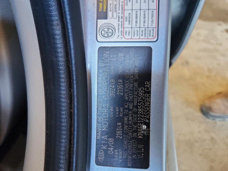 Aukcja sprzedaży 2008 Kia Spectra, vin: KNAFE122385575995, numer aukcji: 52084436