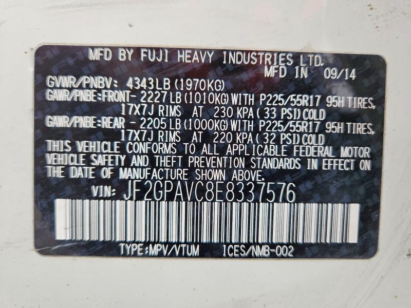 2014 Subaru Xv Crosstrek მანქანა იყიდება აუქციონზე, vin: JF2GPAVC8E8337576, აუქციონის ნომერი: 48132866