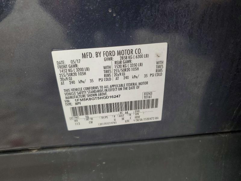 Продаж на аукціоні авто 2017 Ford Explorer, vin: 1FM5K8GT5HGD16247, номер лоту: 50320506