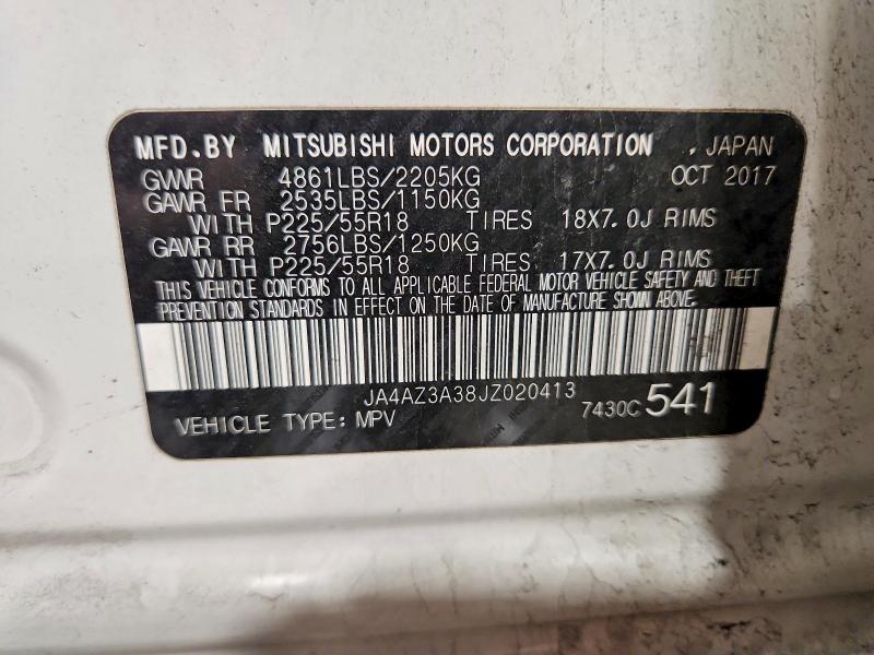 Продаж на аукціоні авто 2018 Mitsubishi Outlander, vin: JA4AZ3A38JZ020413, номер лоту: 49917706