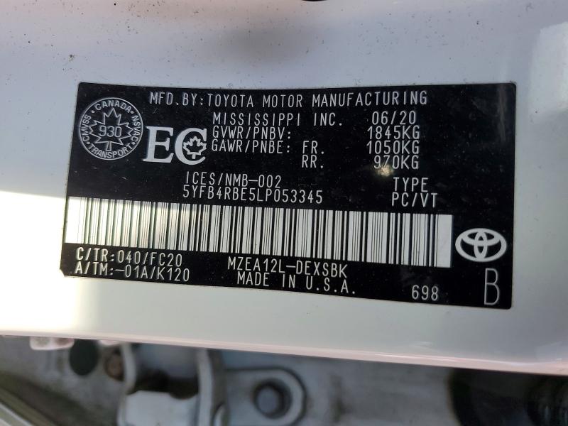 Aukcja sprzedaży 2020 Toyota Corolla, vin: 5YFB4RBE5LP053345, numer aukcji: 51138986