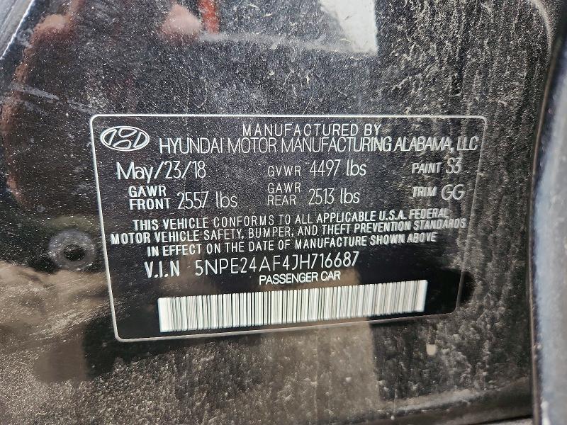 2018 Hyundai Sonata მანქანა იყიდება აუქციონზე, vin: 5NPE24AF4JH716687, აუქციონის ნომერი: 51665336