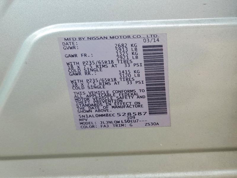50948666 :رقم المزاد ، 5N1AL0MM8EC528587 vin ، 2014 Infiniti Qx60 مزاد بيع