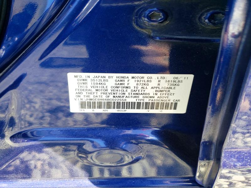 2011 Honda Fit მანქანა იყიდება აუქციონზე, vin: JHMGE8H66BC022558, აუქციონის ნომერი: 49843996
