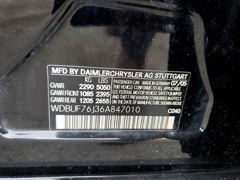 Aukcja sprzedaży 2006 Mercedes-benz E, vin: WDBUF76J36A847010, numer aukcji: 51847746