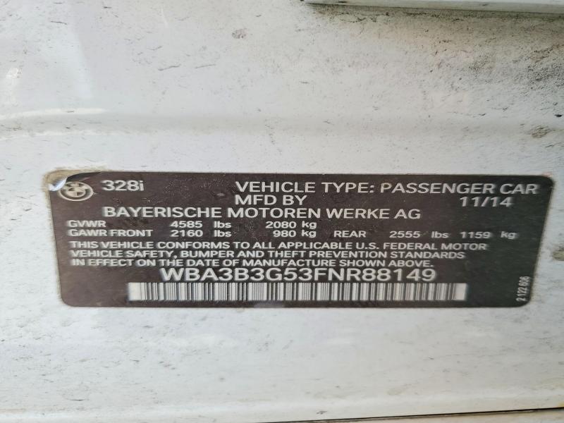 48480736 :رقم المزاد ، WBA3B3G53FNR88149 vin ، 2015 Bmw 328 مزاد بيع