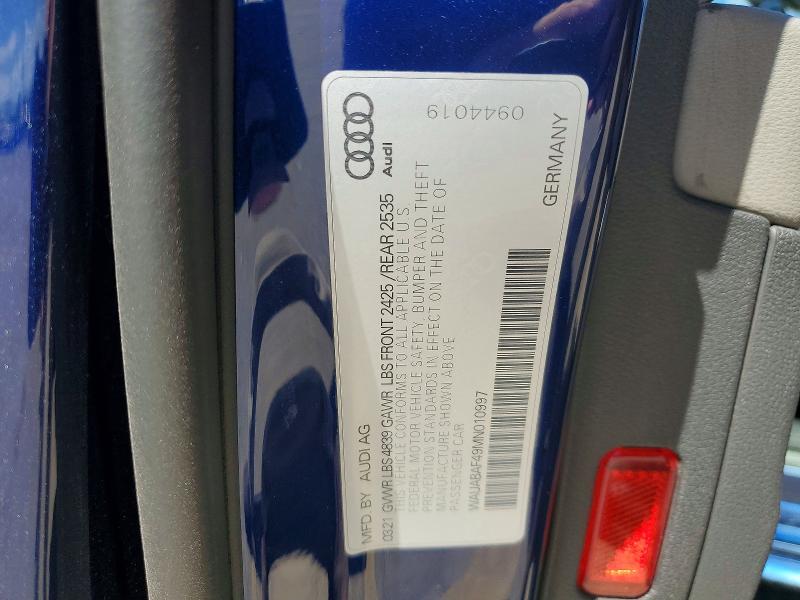 Aukcja sprzedaży 2021 Audi A4, vin: WAUABAF49MN010997, numer aukcji: 49482496