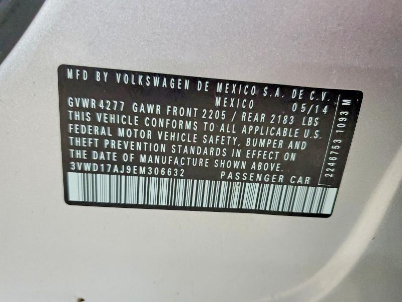 2014 Volkswagen Jetta მანქანა იყიდება აუქციონზე, vin: 3VWD17AJ9EM306632, აუქციონის ნომერი: 49665666