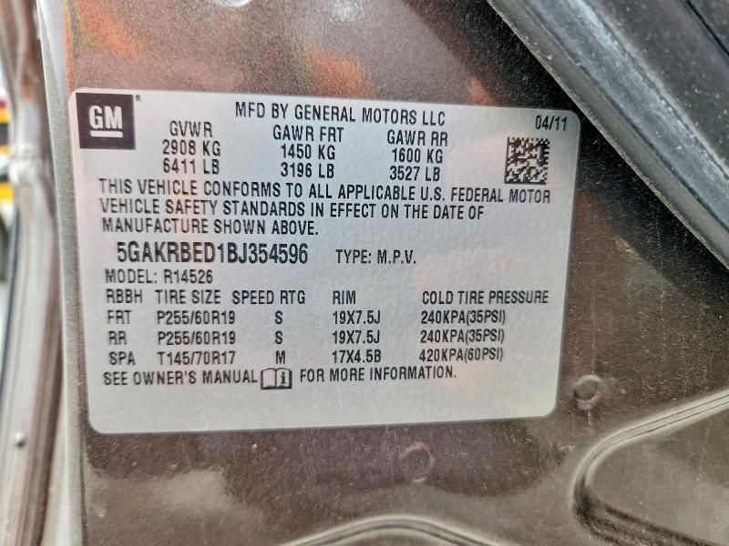 51979816 :رقم المزاد ، 5GAKRBED1BJ354596 vin ، 2011 Buick Enclave مزاد بيع