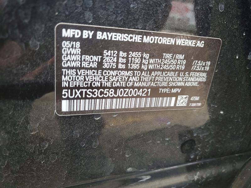 Aukcja sprzedaży 2018 Bmw X3, vin: 5UXTS3C58J0Z00421, numer aukcji: 50446606