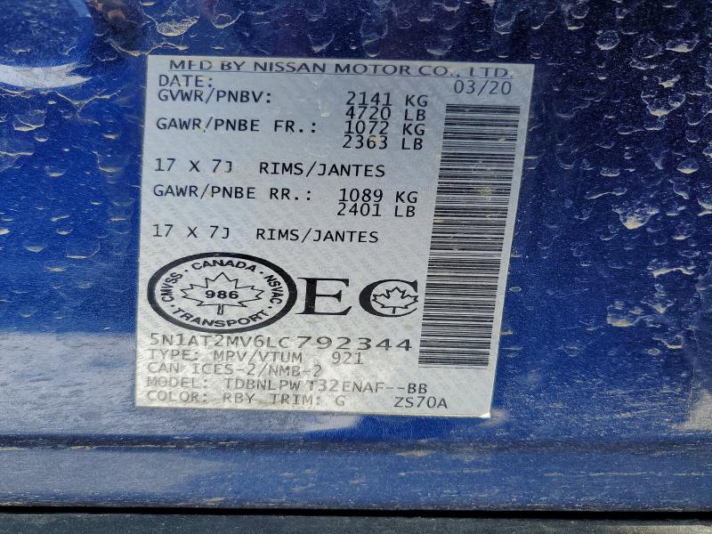 Продаж на аукціоні авто 2020 Nissan Rogue, vin: 5N1AT2MV6LC792344, номер лоту: 50316796