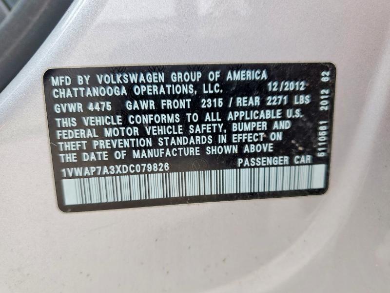 Продажа на аукционе авто 2013 Volkswagen Passat, vin: 1VWAP7A3XDC079826, номер лота: 49723736