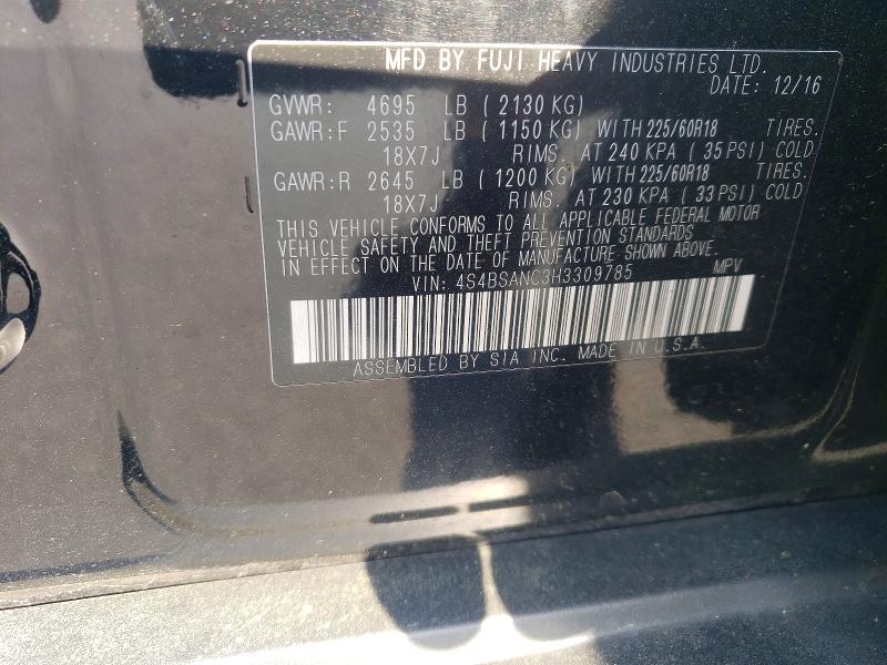 Aukcja sprzedaży 2017 Subaru Outback, vin: 4S4BSANC3H3309785, numer aukcji: 50264026